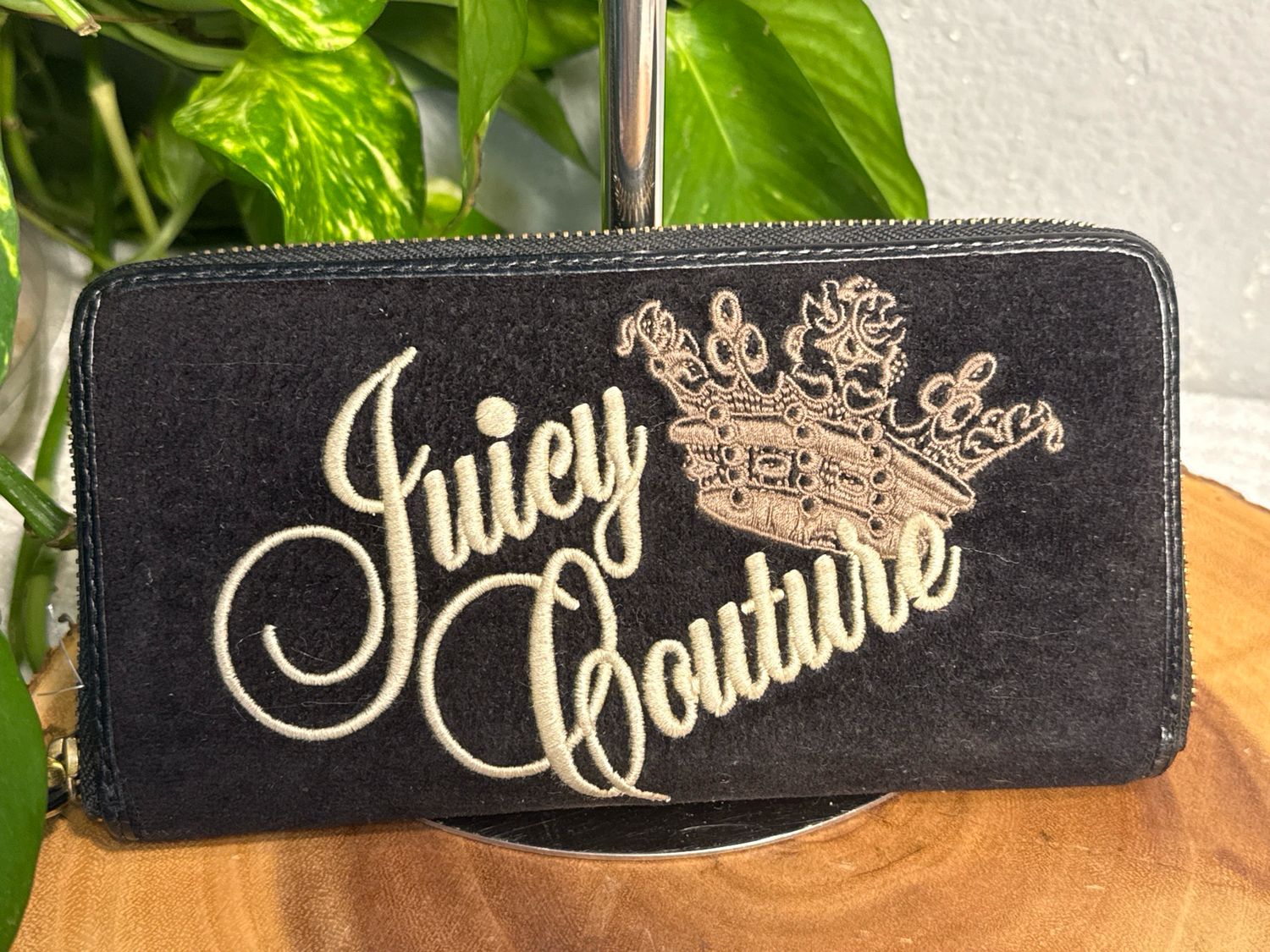 Juicy Couture Vintage Black Velour And Embroidered Wallet