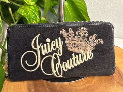 Juicy Couture Vintage Black Velour And Embroidered Wallet