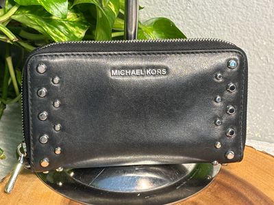 Michael Kors, Smooth, Black, Leather, Silver Studded Wallet