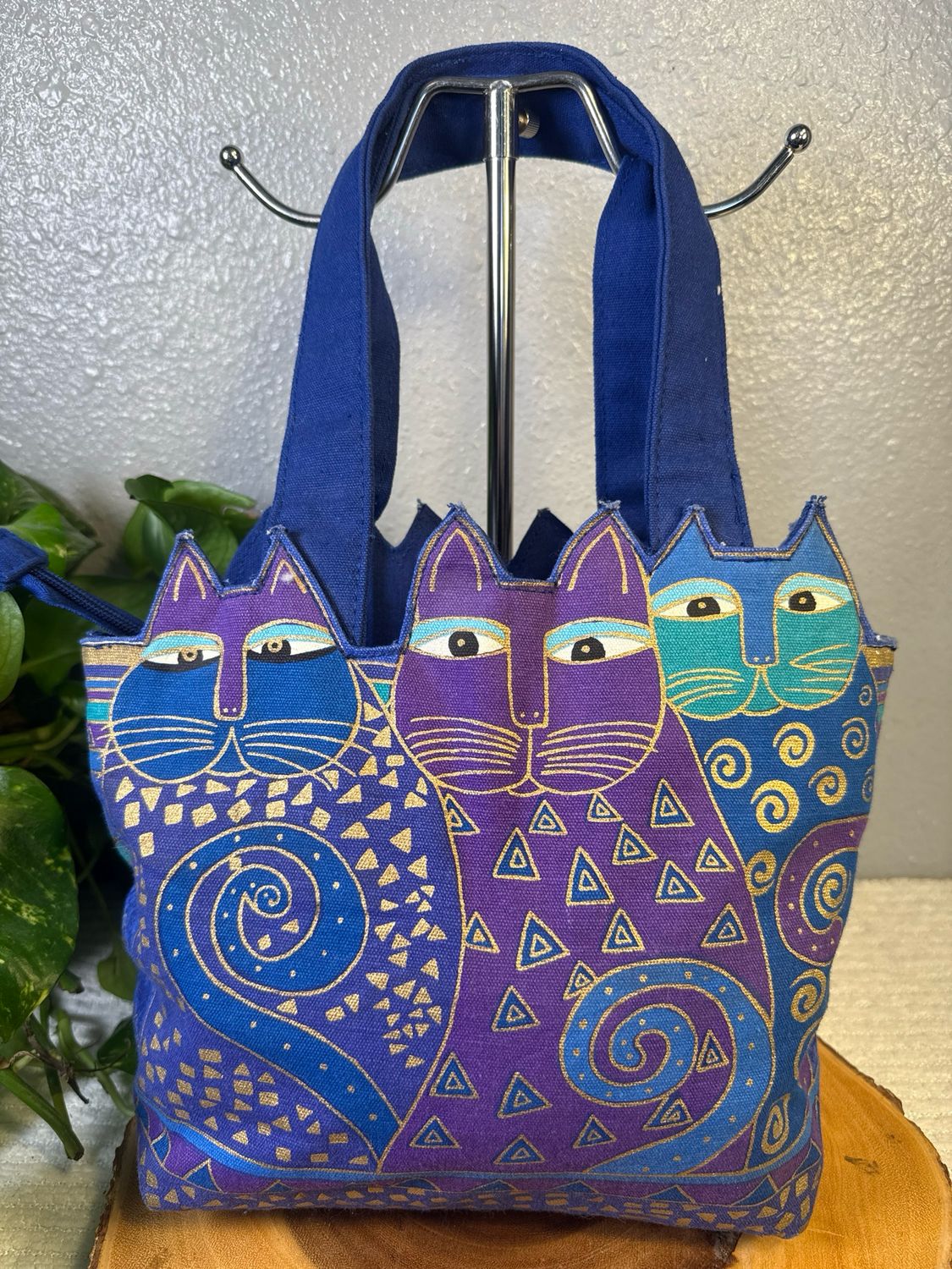 Laurel Burch Blue And Purple Canvas, Kitty Cat Tote New Without Tags