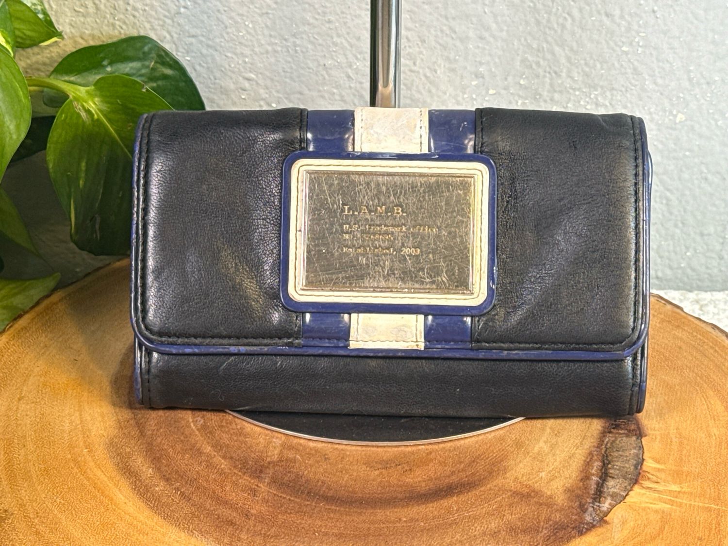 Gwenstefani L.A.M.B. Vintage Leather, Black And Navy Wallet.