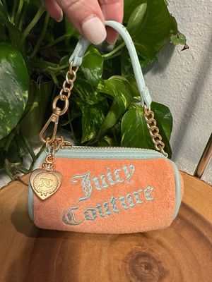 Juicy Couture Peach And Mint Green Embroidered Bag Charm Tiny Barrel Bag