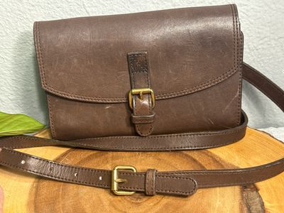 Eddie Bauer Brown, Raw Leather Crossbody Wallet
