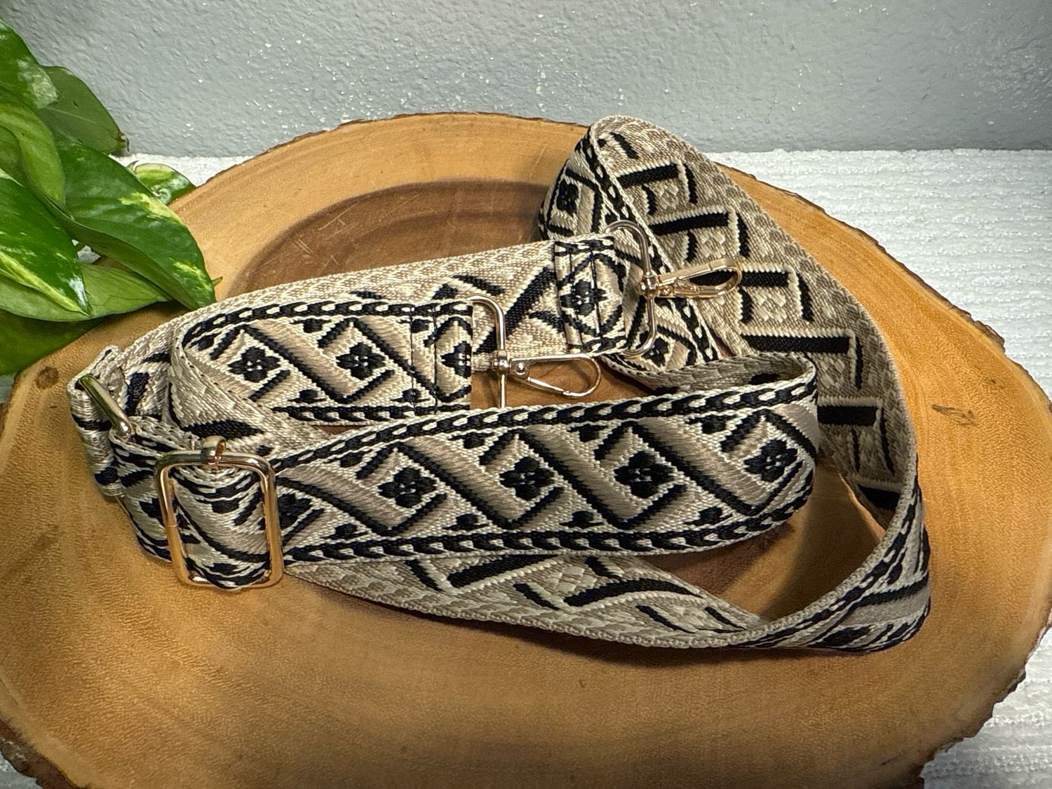 Guitar Strap, Embroidered Black Tans, And Ivory New Without Tags