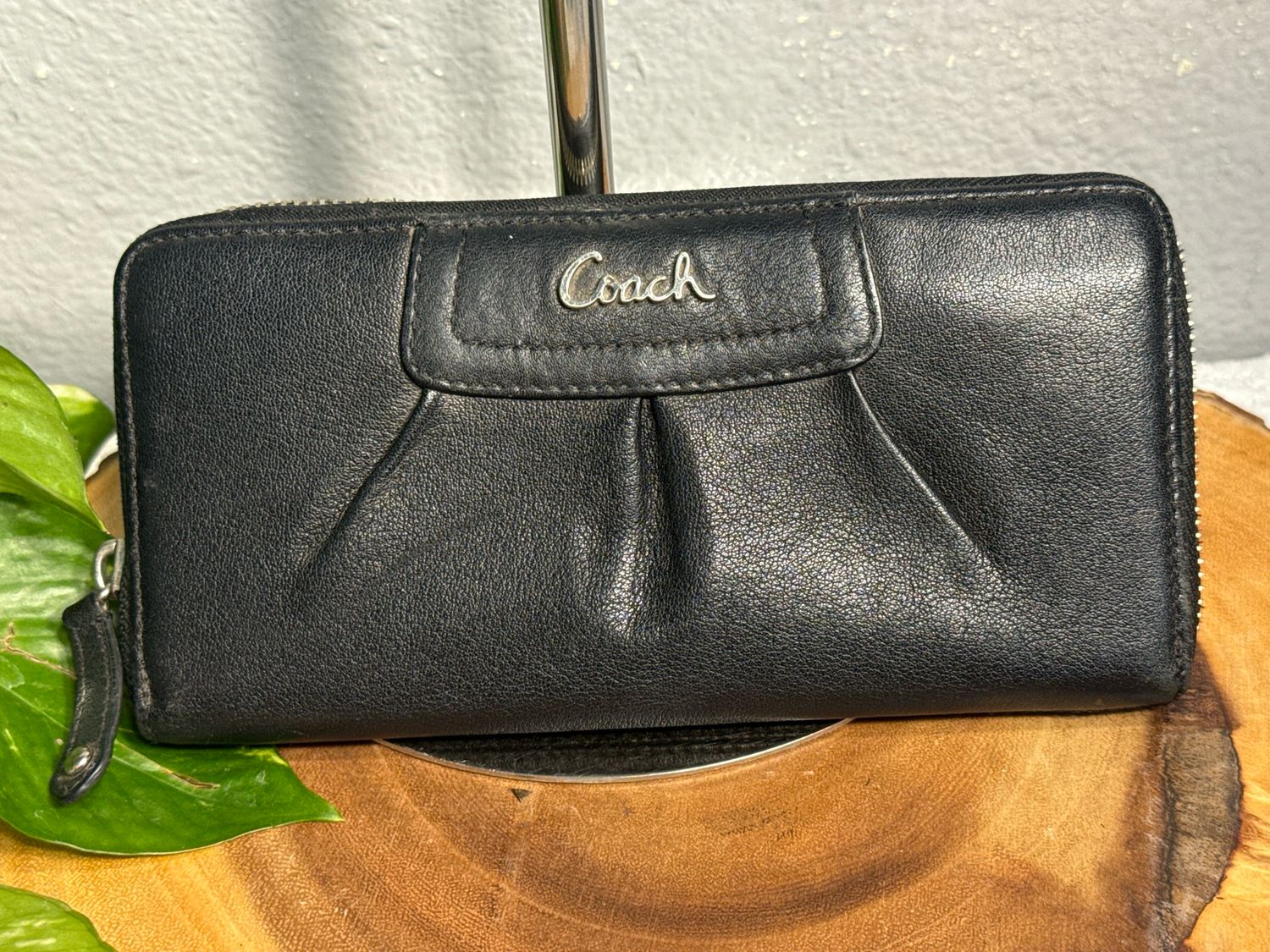 Coach Vintage Black Leather Accordion Wallet