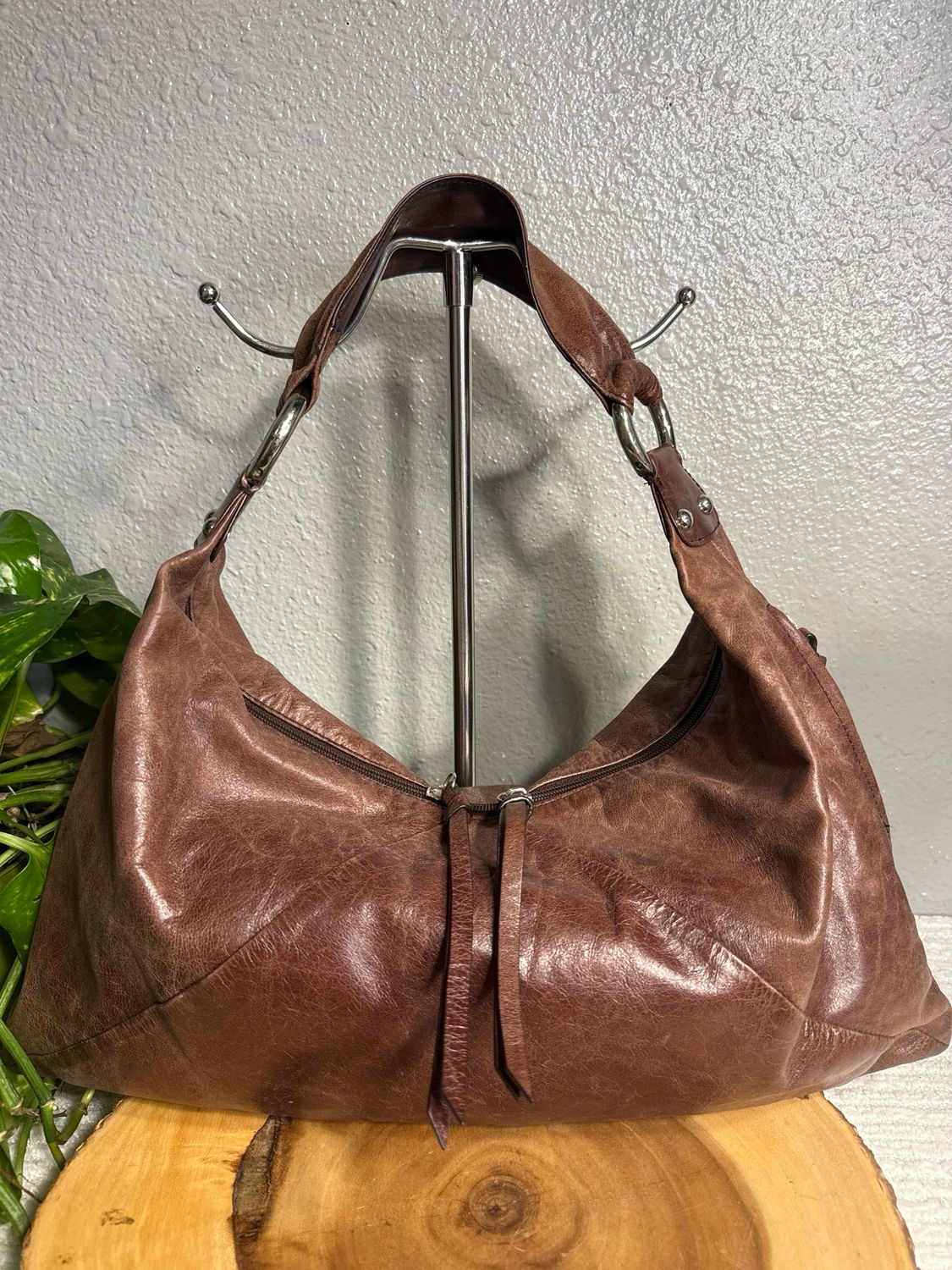 Hobo, International Vintage, Brown, Distressed, Leather Hobo Bag