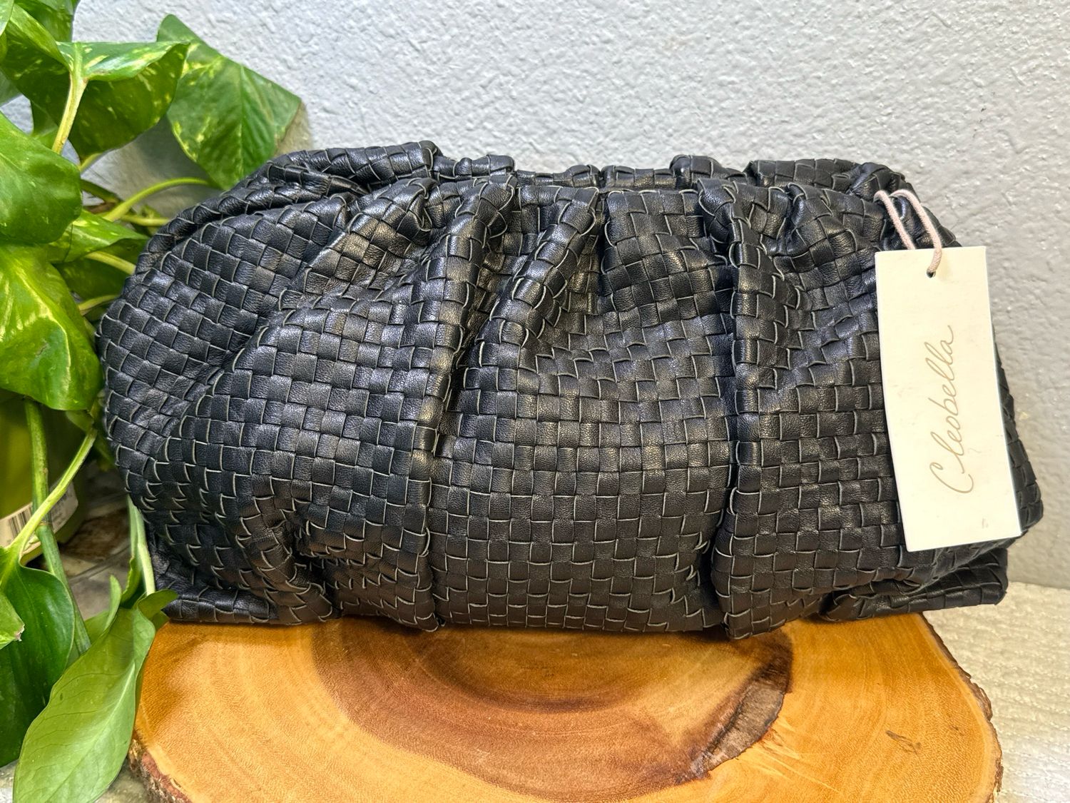 Cleobella Bottega, Vanetta Inspired Black Woven Leather Dumpling Bag New With Tags