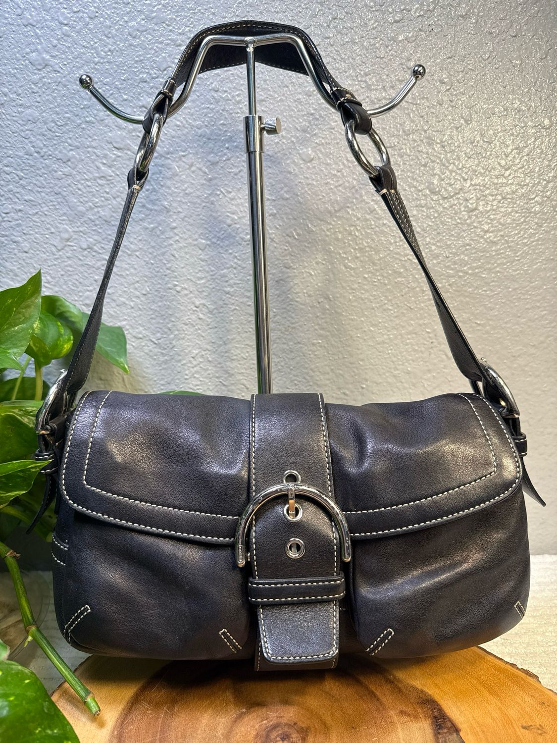 Coach Vintage Black Leather Double Pocket Soho Shoulder Bag