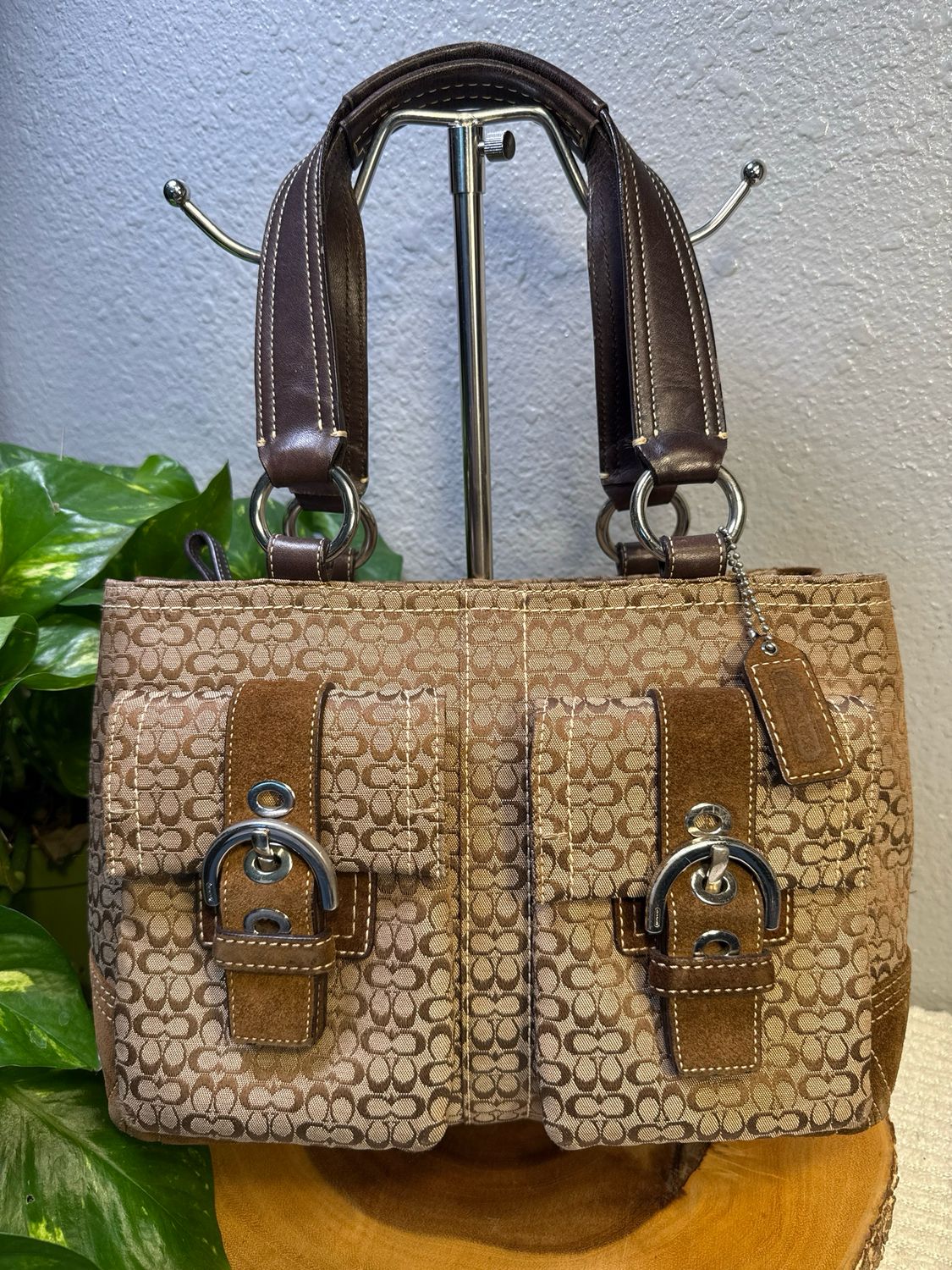 Coach Vintage Mini Signature Jack Card Brown Double Pocket Shoulder Bag