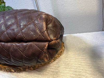 Chanel Authentic, (Cert. Of AUTH INCLUDED)Dark Chocolate, Brown, Caviar, Leather W gunmetal hardware Elastic Large Hobo Bag FROM MY COLLECTION