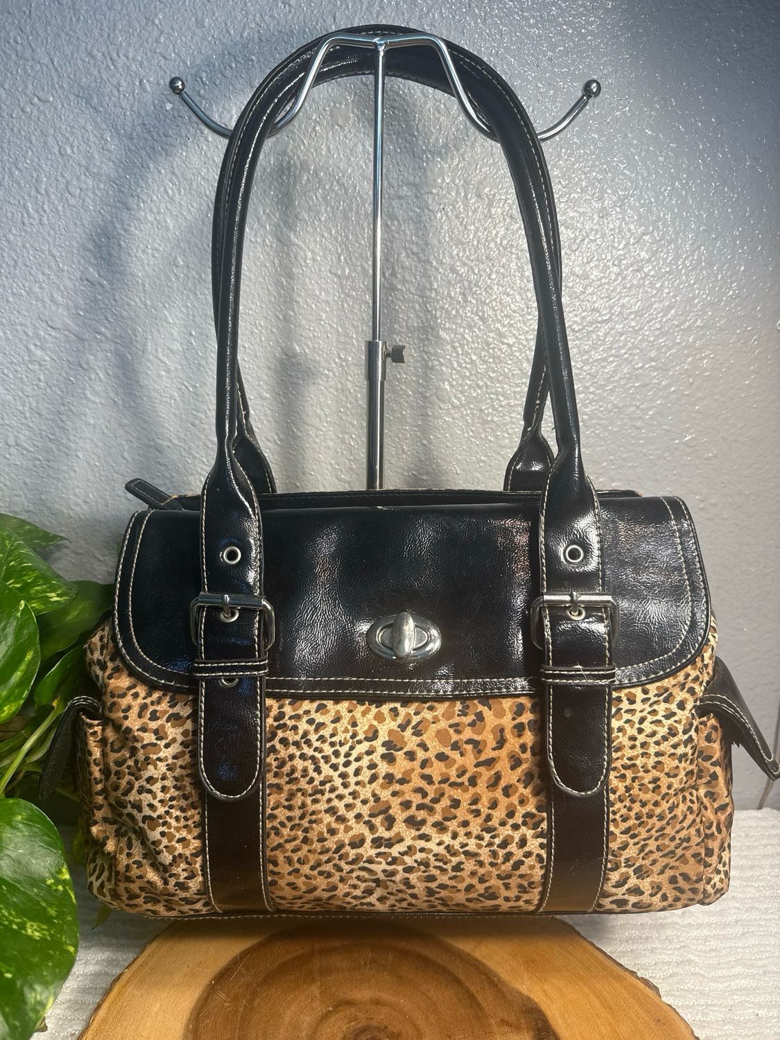 Unbranded, Leopard, Nylon And Black Vegan Leather Trim, Multi Pocket Shoulder Bag New Without Tags