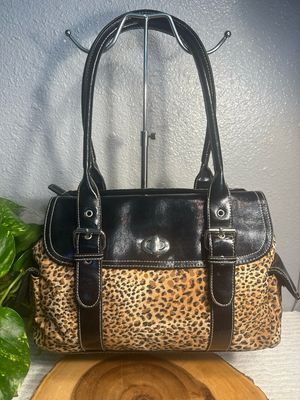Unbranded, Leopard, Nylon And Black Vegan Leather Trim, Multi Pocket Shoulder Bag New Without Tags