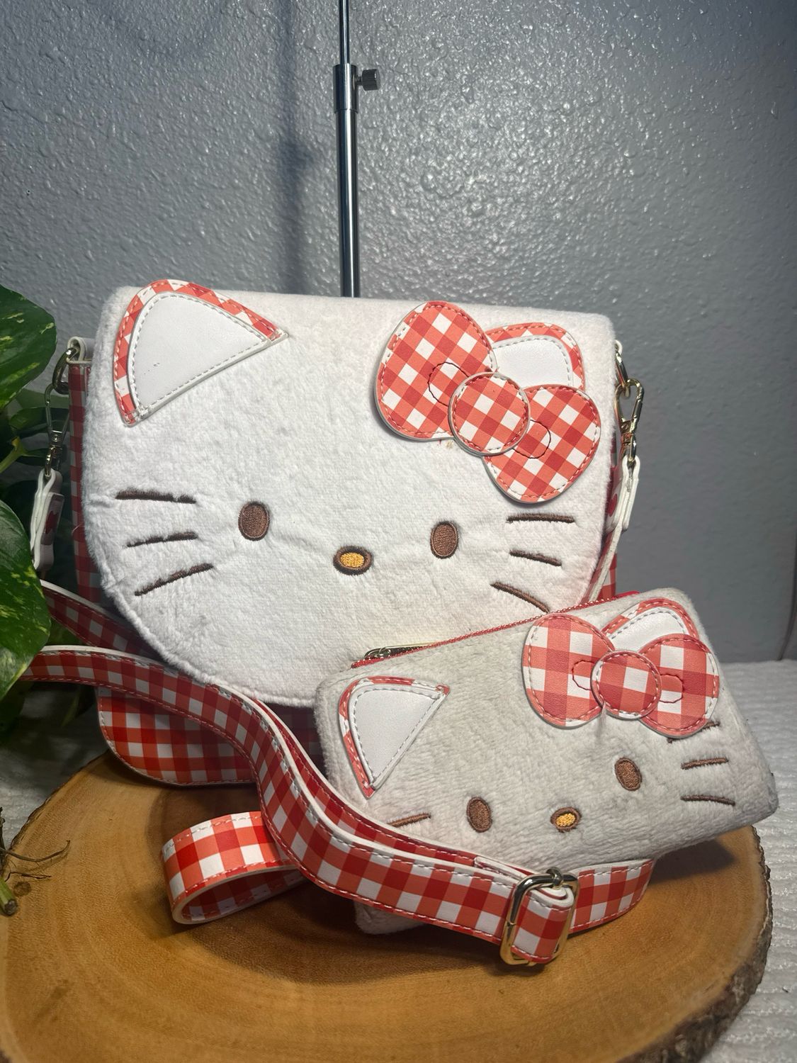 Lounge Fly, Hello Kitty, Red And White Check Crossbody Bag (Matching Wallet Sold Separately)