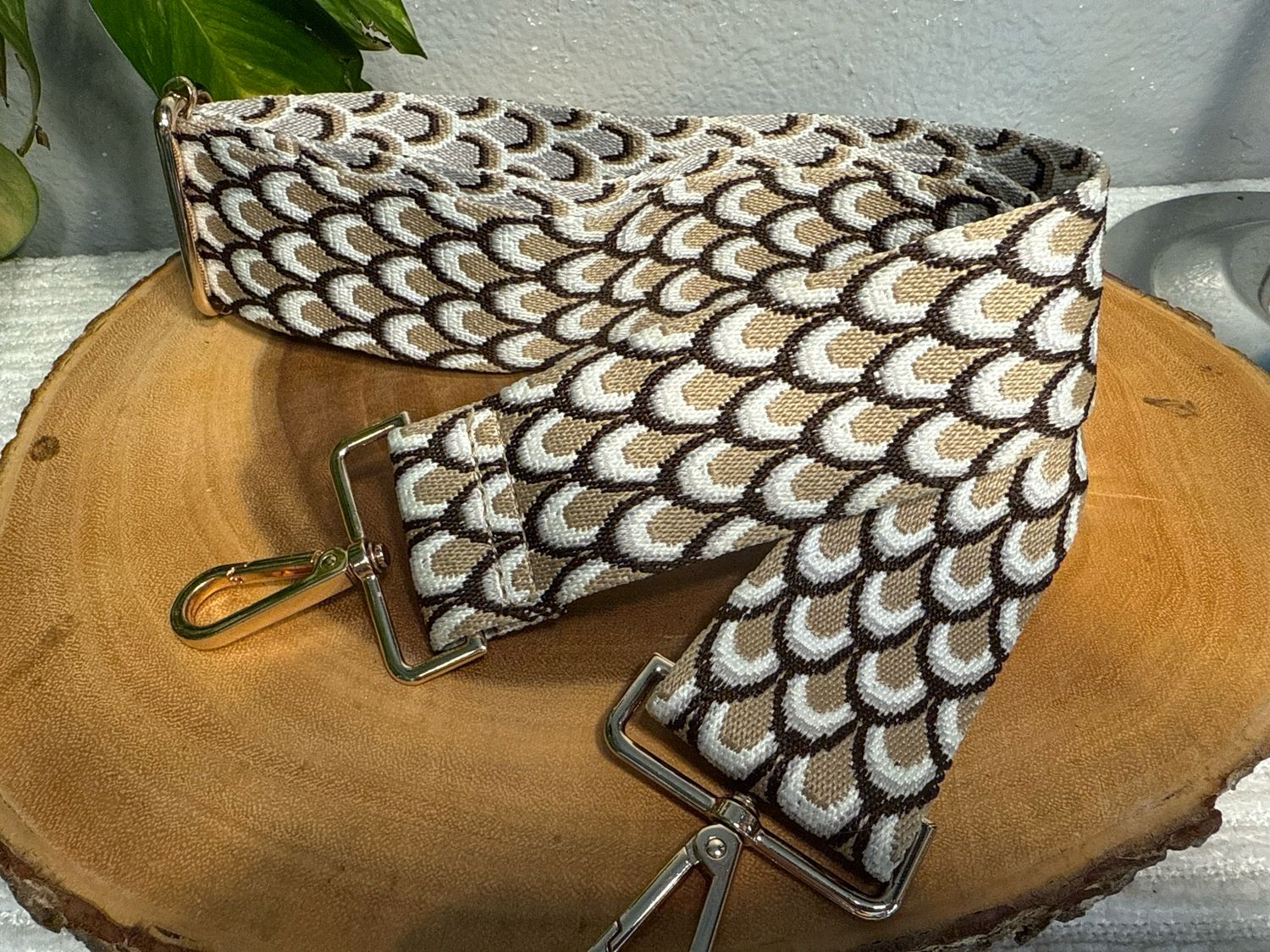 Taupe, Ivory And Brown Guitar Crossbody Strap New Without Tags