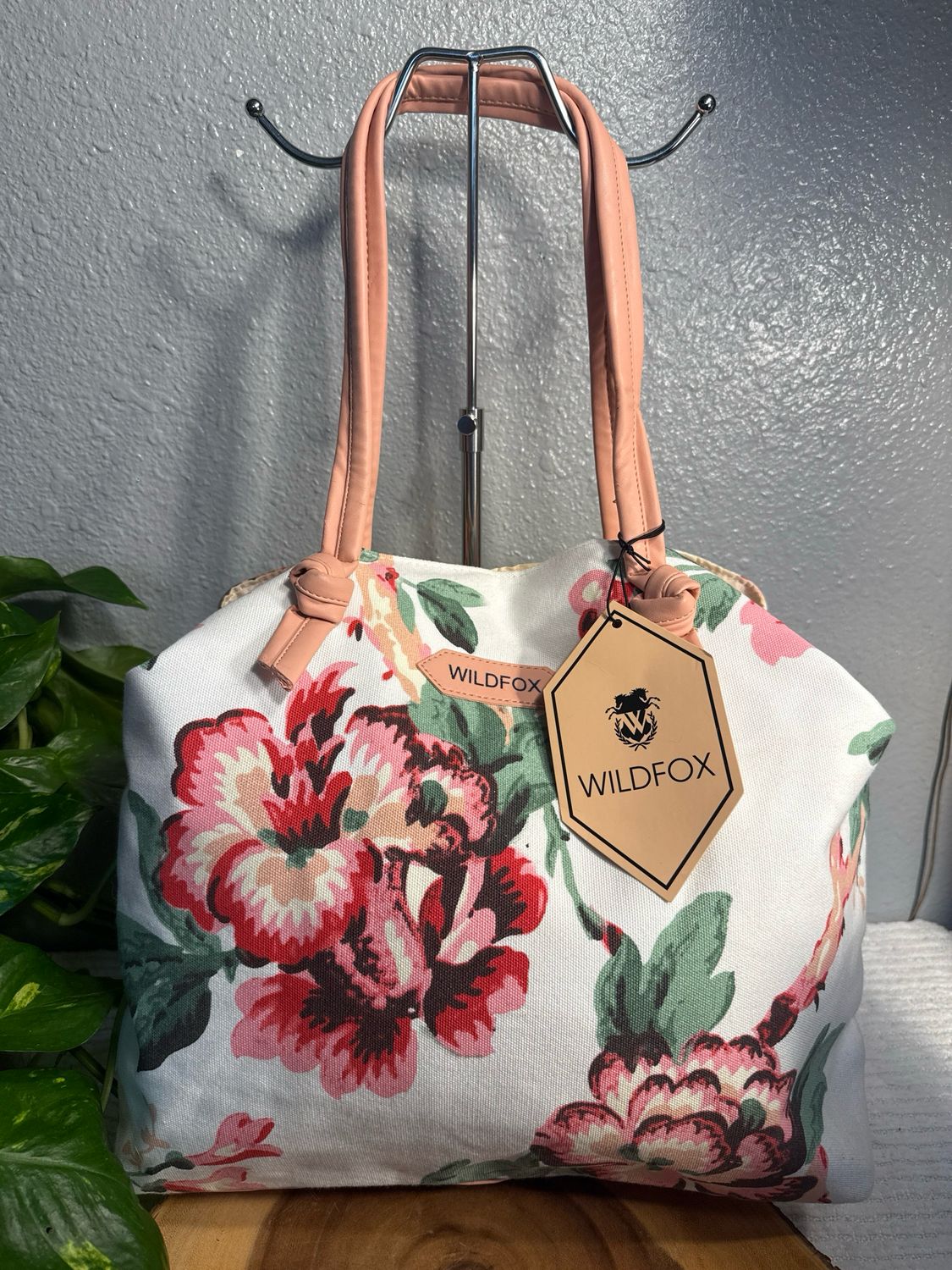 Wild Fox Floral Canvas Tote New With Tags OVER $50 online