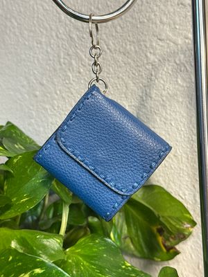 Vintage Blue Leather, Mini Photo Keychain Wallet