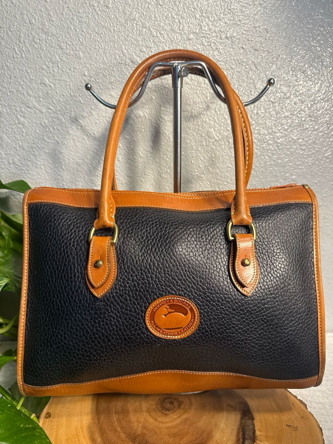 Dooney &amp; Bourke Vintage Black And Tan All Weather Leather Satchel Online For This Particular Model Is Over $100
