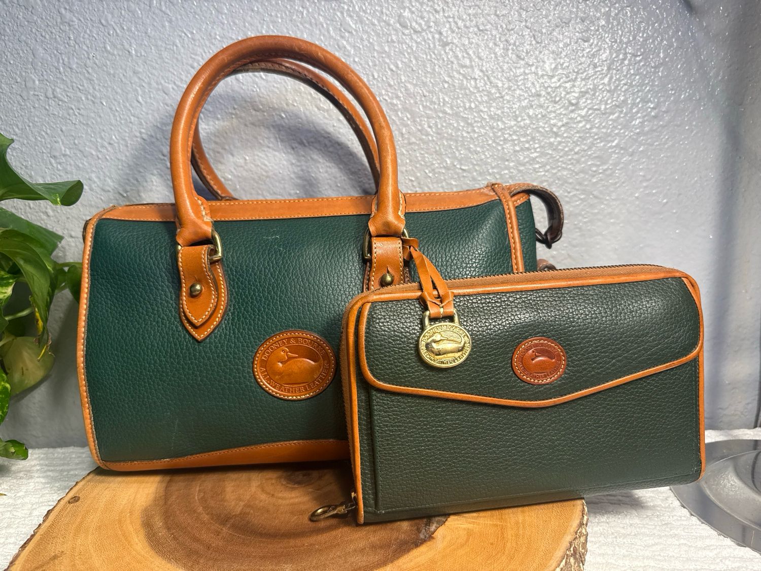 Dooney, &amp; Bourke Vintage Dark Green All Weather, Leather Satchel Wallet Sold Separately