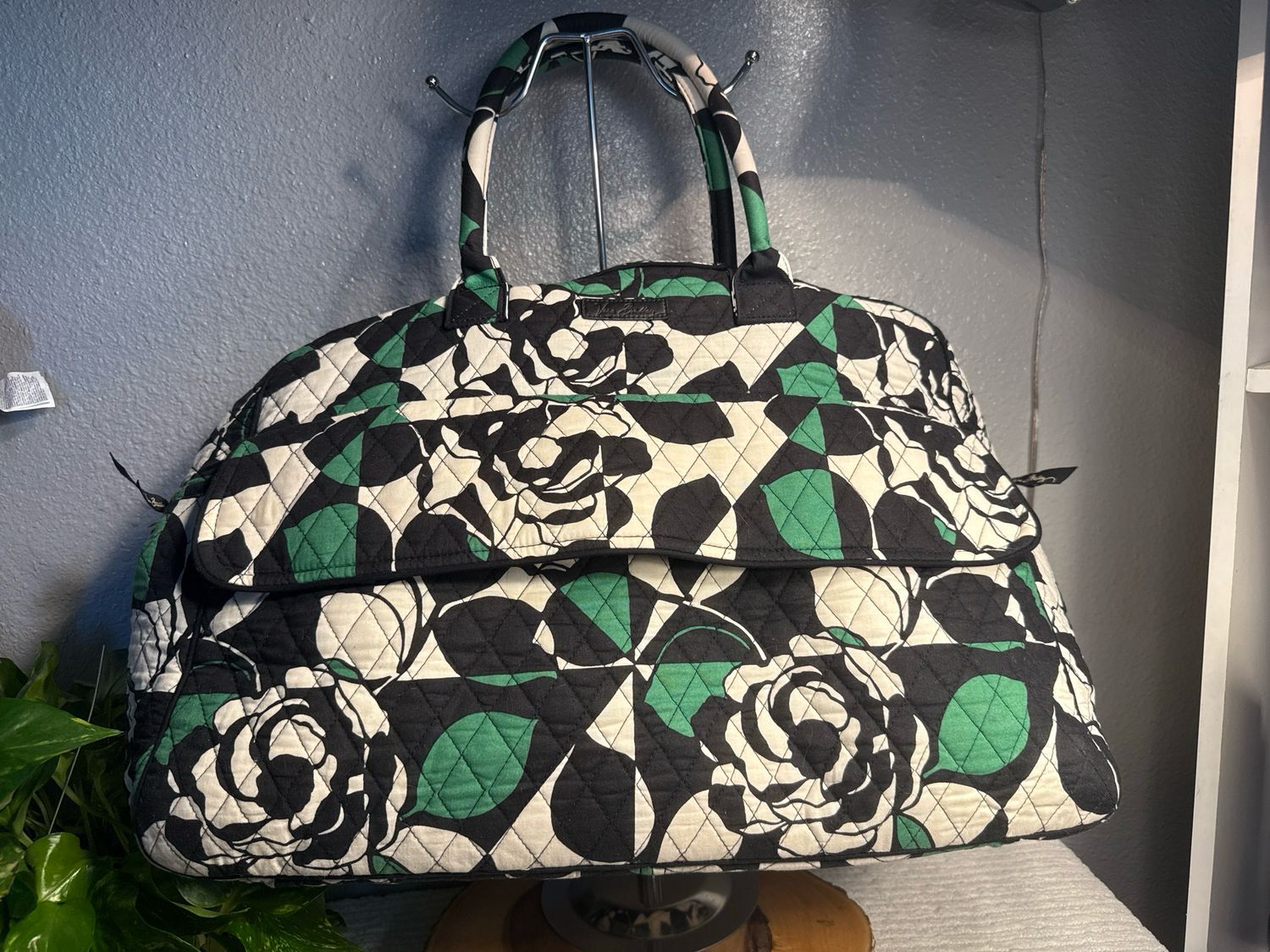 Vera Bradley, Green Black And White Quilted Floral Carry-On Bag Like New