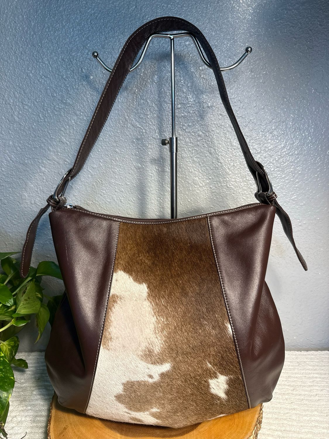 ili New York Brown Leather And Hair On Hide Hobo Bag like new