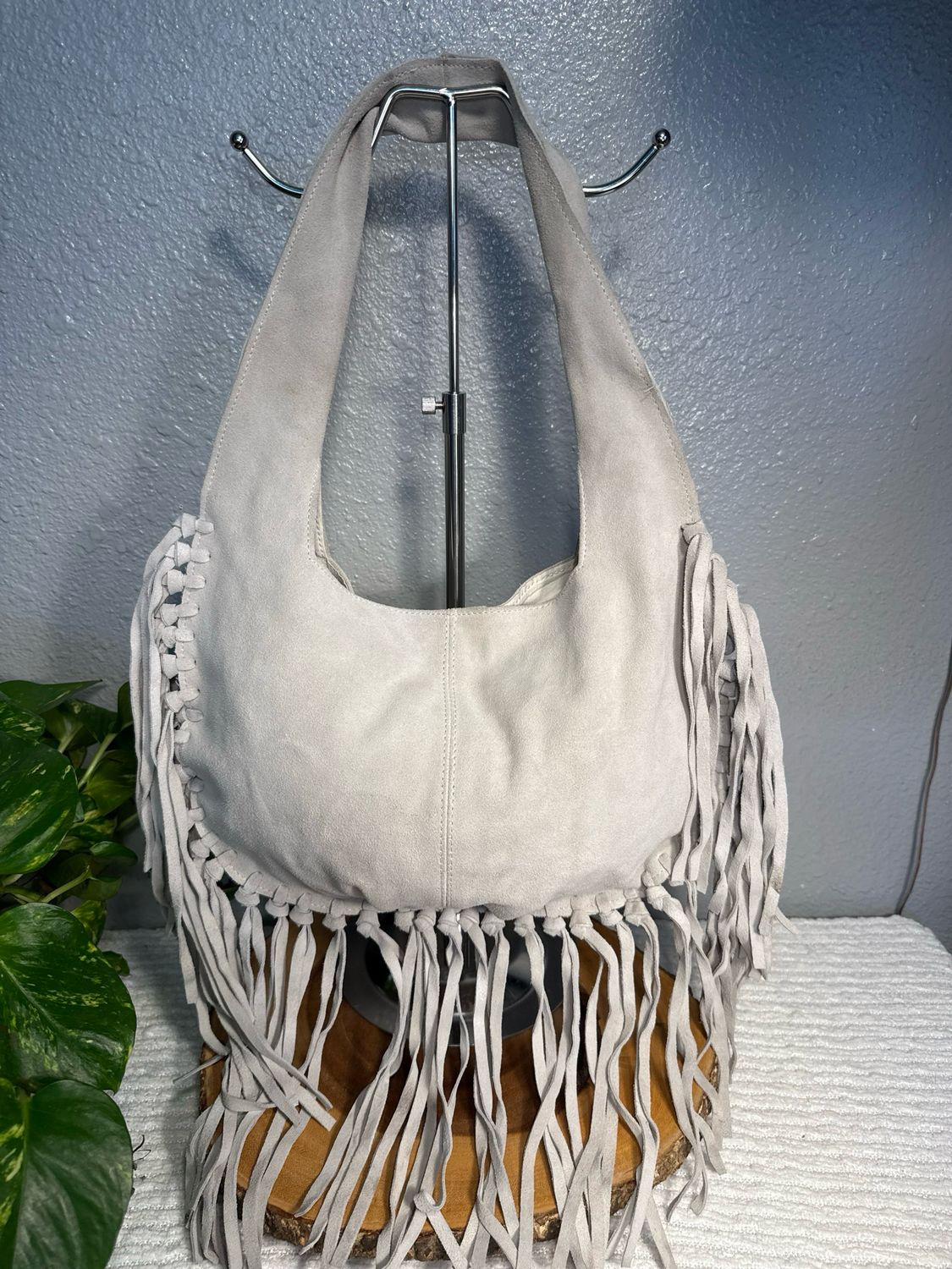 Free People, Chalk, Suede Fringe, Hobo Bag