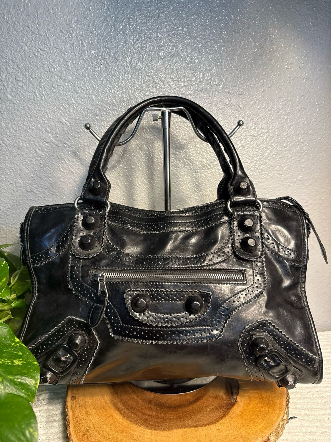Balenciaga Inspired Black Vegan Leather Moto Bag