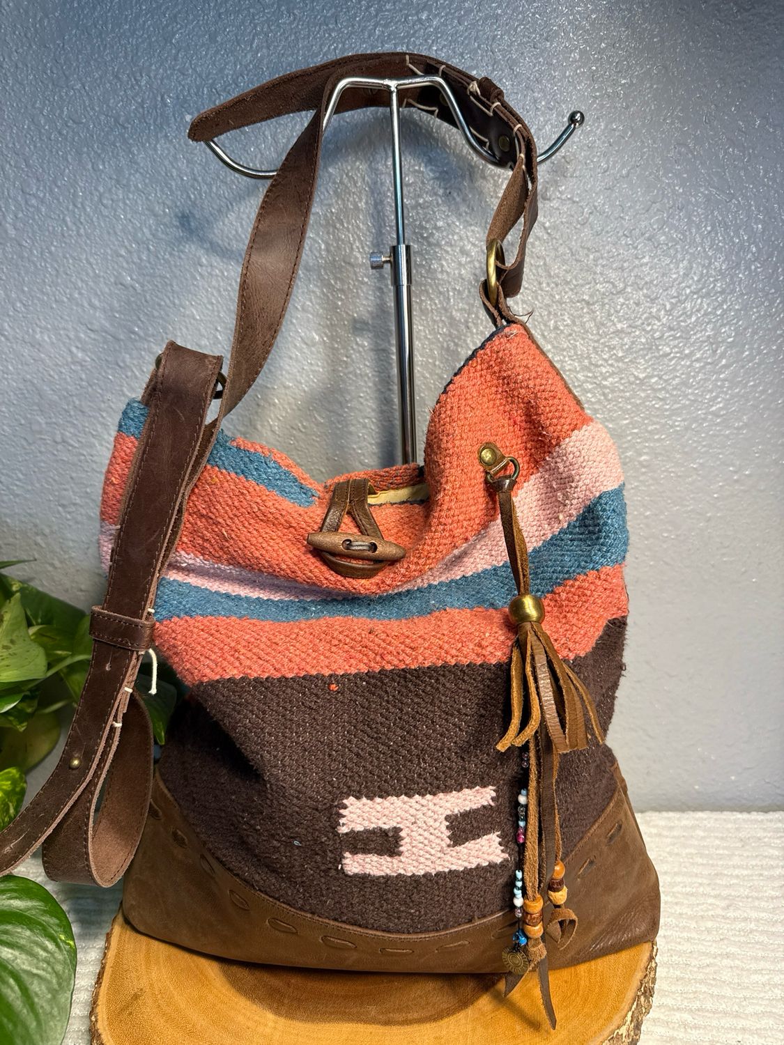 Raj Boho Carpet-Serape, And Leather Crossbody Bag