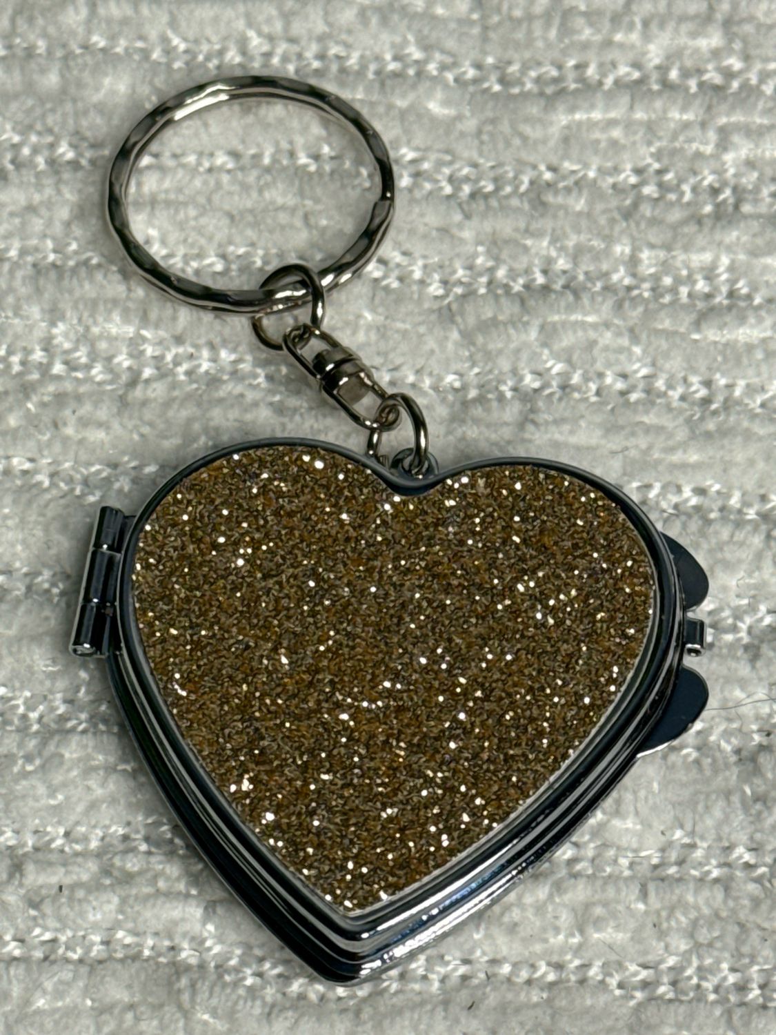 Gold, Glitter, Heart, Compact Mirror, Keychain New