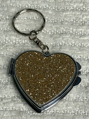 Gold, Glitter, Heart, Compact Mirror, Keychain New