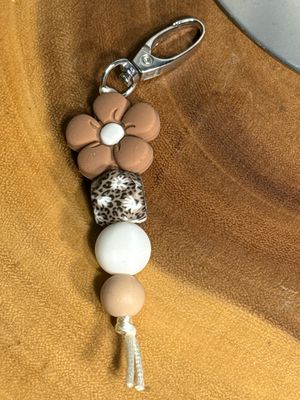 Boho Brown Floral And Beaded Key Fob Or Bag Charm New