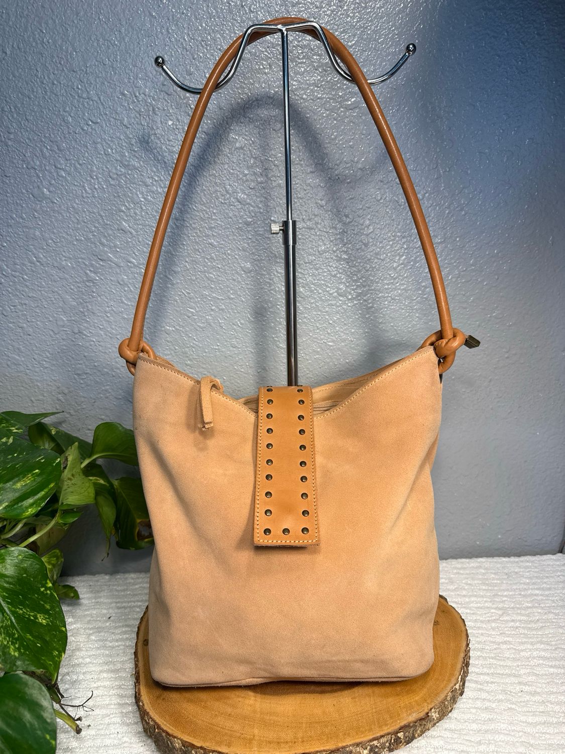 Unbranded, HoneySuede, And Leather Studded Shoulder Bag