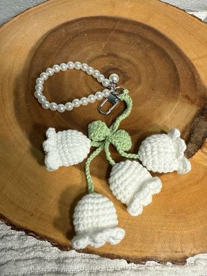 White Crocheted And Pearl Bracelet, Handbag, Keychain Or Charm New