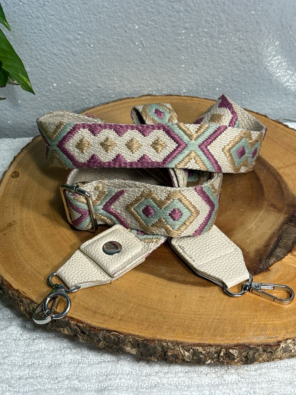 Crossbody Guitar Strap In Beige, Mint, Green Mauve And Tan