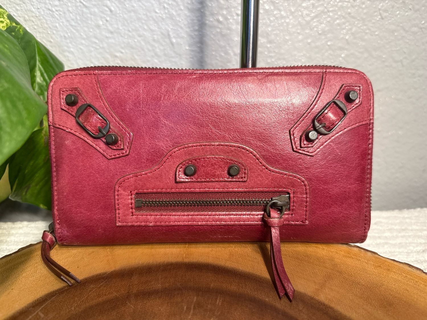 Cest Si Bon Balenciaga Inspired, Cranberry Leather Wallet