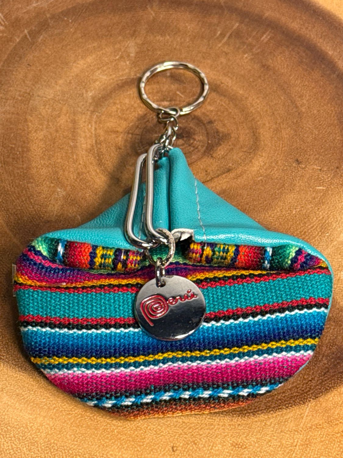 Sarape And Turquoise Leather Coin Purse, New Without Tags