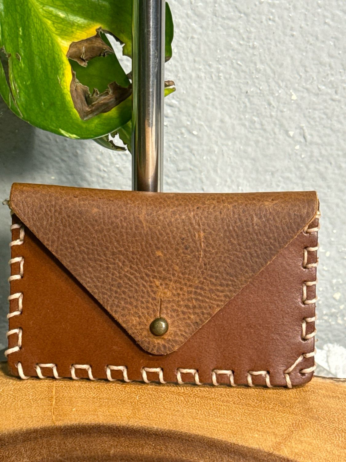 Handmade Unbranded Raw Leather Double Slot Card And Cash Wallet