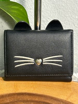 Unbranded, Black, Vegan Leather With Pink Interior Kitty Cat Compact Wallet