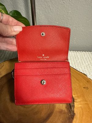 Kate Spade Red Saviano, Leather Key Card, Compact Wallet