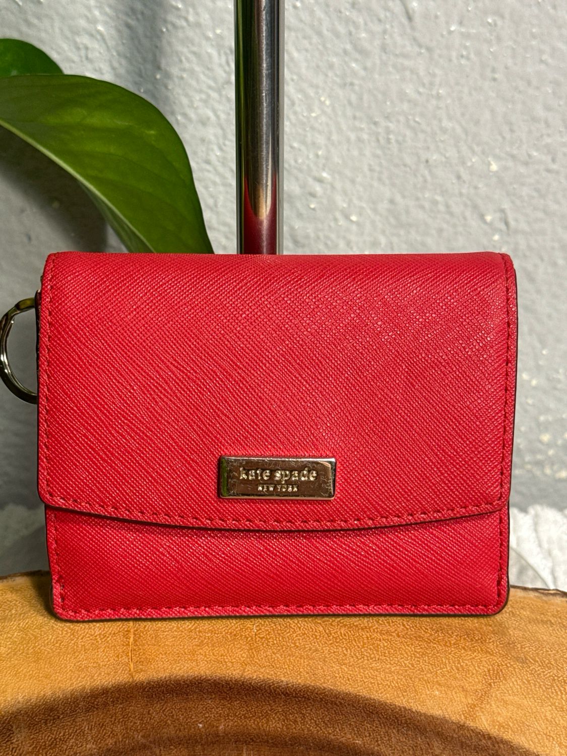 Kate Spade Red Saviano, Leather Key Card, Compact Wallet