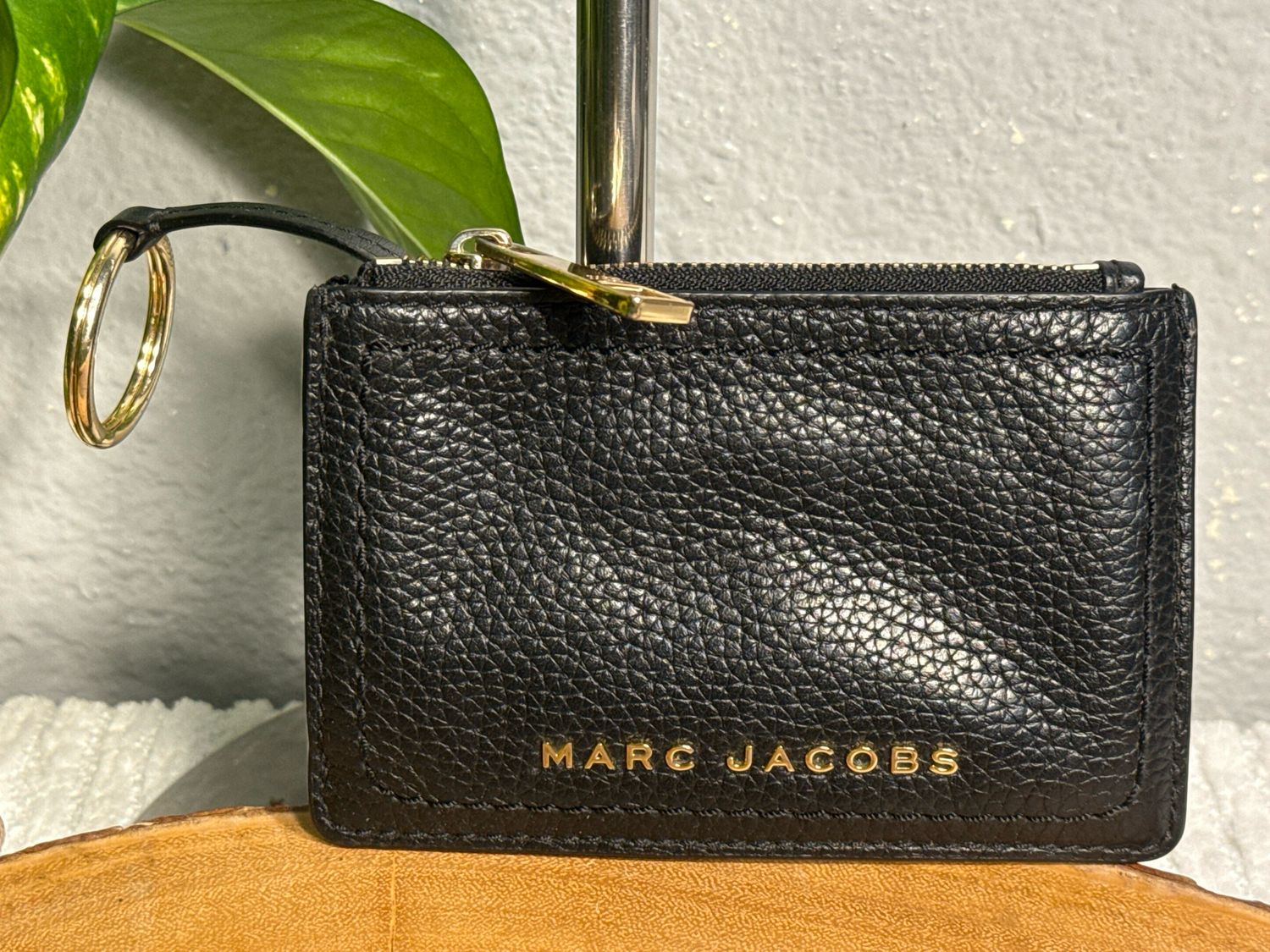 Mark Jacobs, Black Pebbled, Leather Key Card Wallet