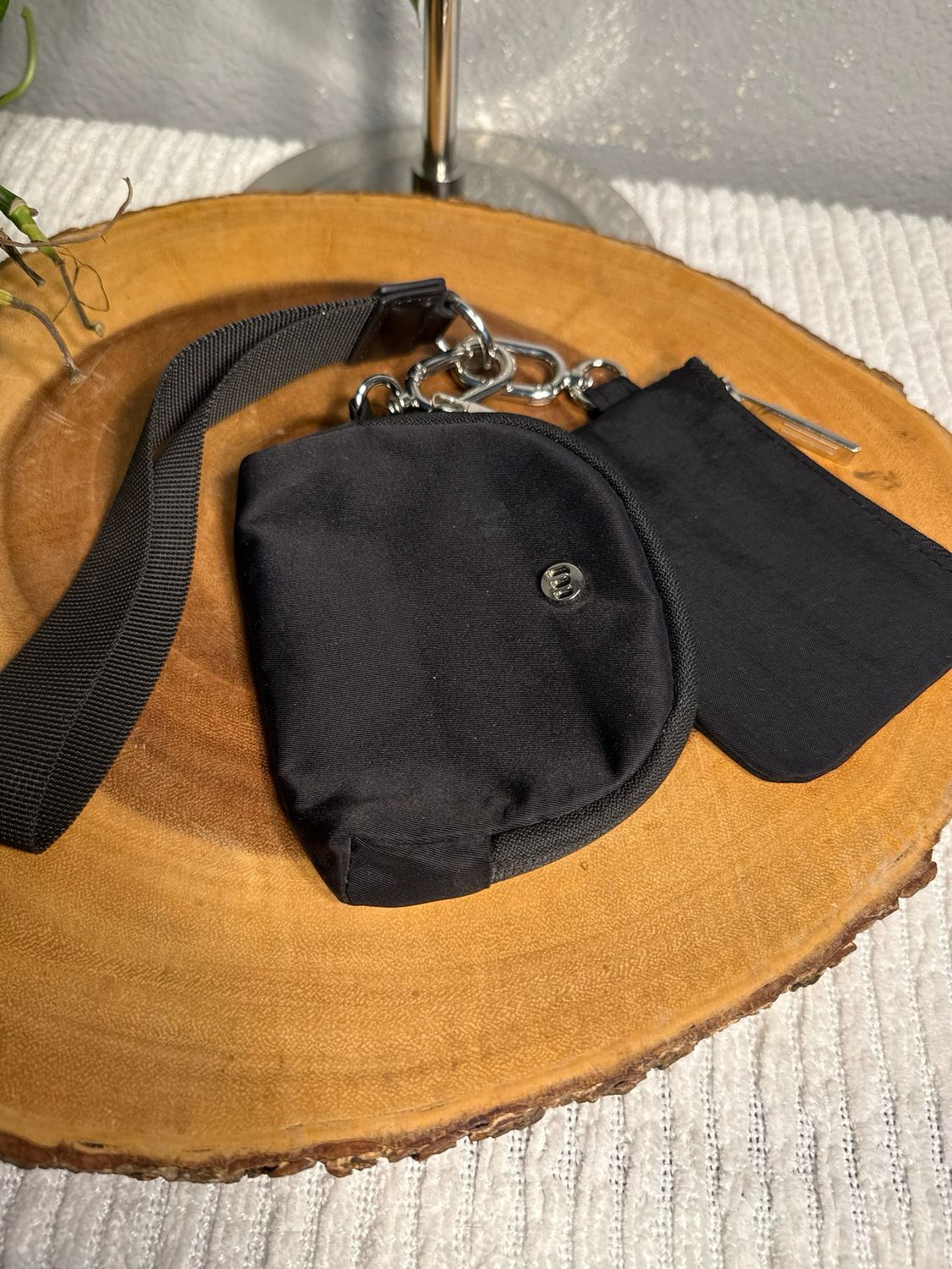 Lululemon Inspired Black Nylon Double Pouch Wristlet Wallet NWOT