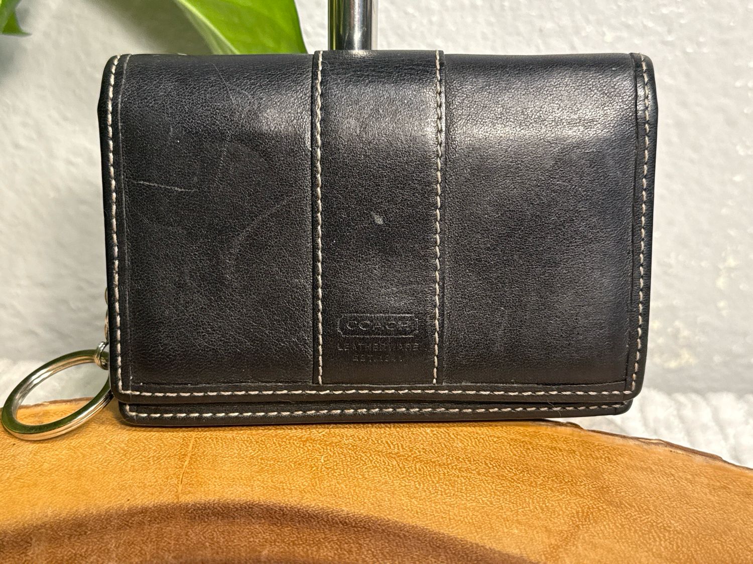 Coach Vintage Black Leather Compact Key Card Wallet