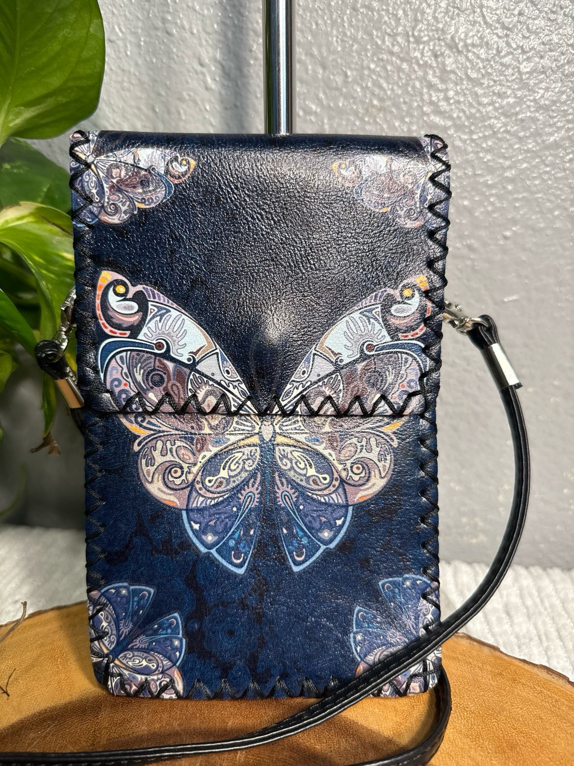 Unbranded Blue Leather Butterfly Crossbody Bag New Without Tags