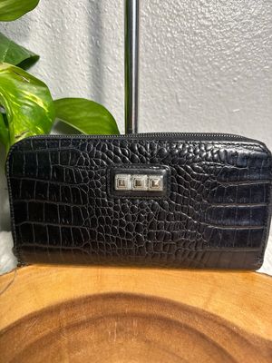 Brighton, Vintage Black Crock, Embossed, Leather Accordion Wallet