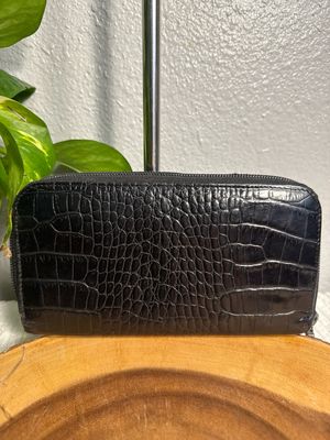 Brighton, Vintage Black Crock, Embossed, Leather Accordion Wallet