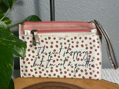 I’d Quit Shopping Double Wristlet Pouch Vegan Polkadotted