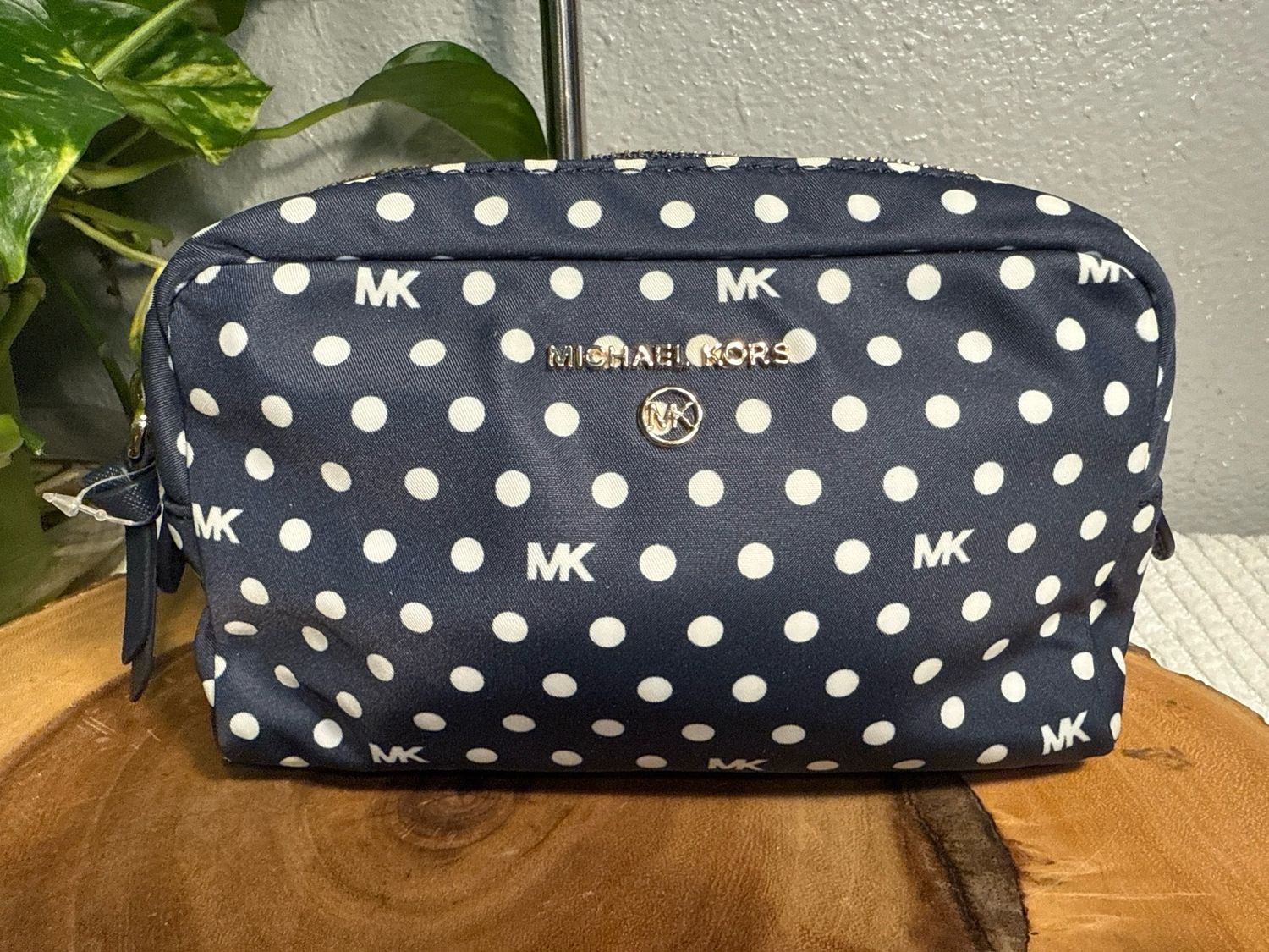 Michael Kors, Navy Nylon Polkadotted Cosmetic Pouch