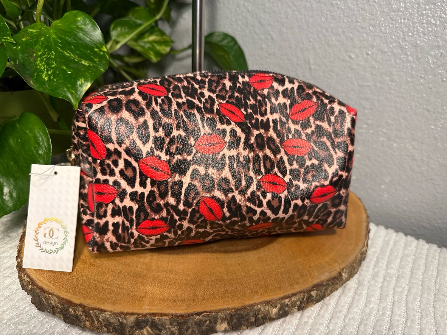 Leopard And Lips Vegan Leather, Large, Cosmetic Pouch Or Catchall NWT