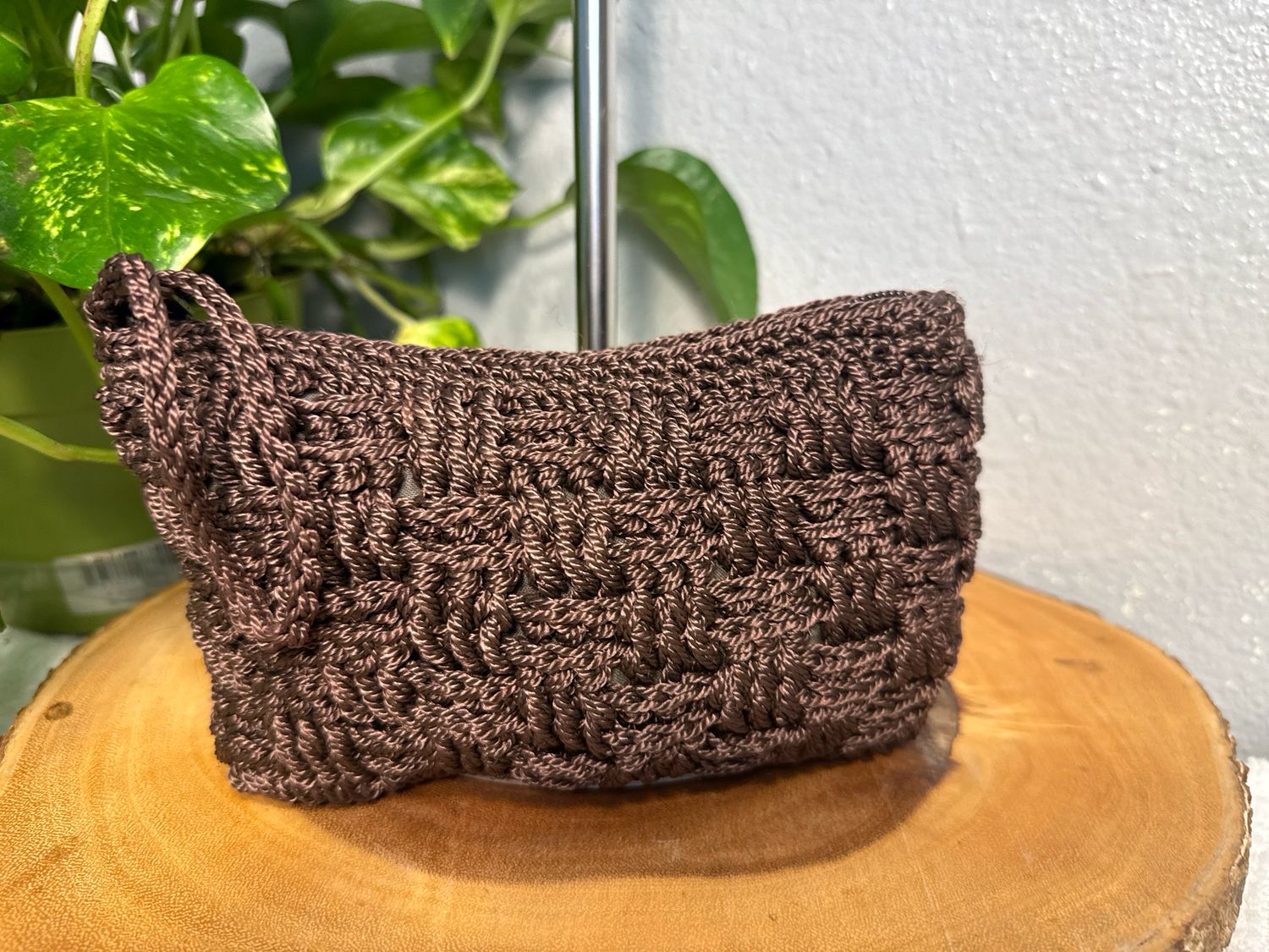 Unbranded, Brown, Crochet, Wristlet, Cosmetic, Clutch Catchall