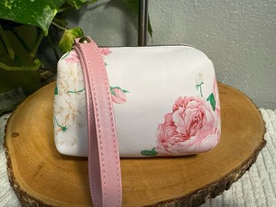 Unbranded, Pink And Ivory Floral, Wristlet, Cosmetic Bag Or Catchall